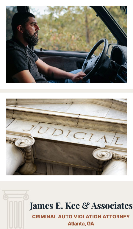 Driver in car judicial building criminal auto violation attorney.